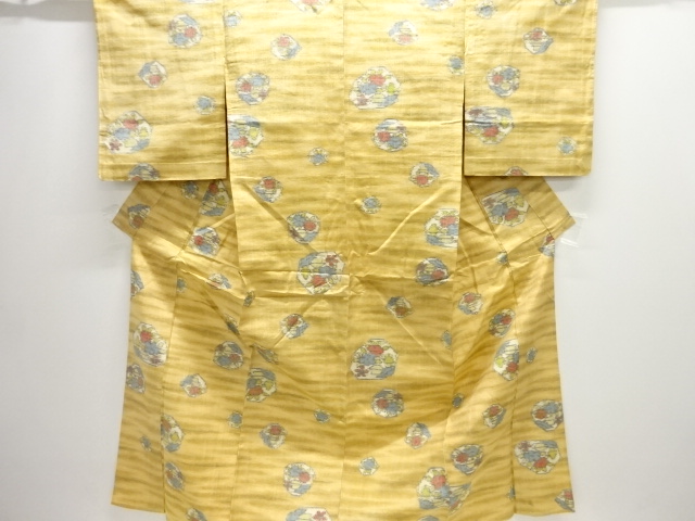 花模様織り出し手織り紬単衣着物